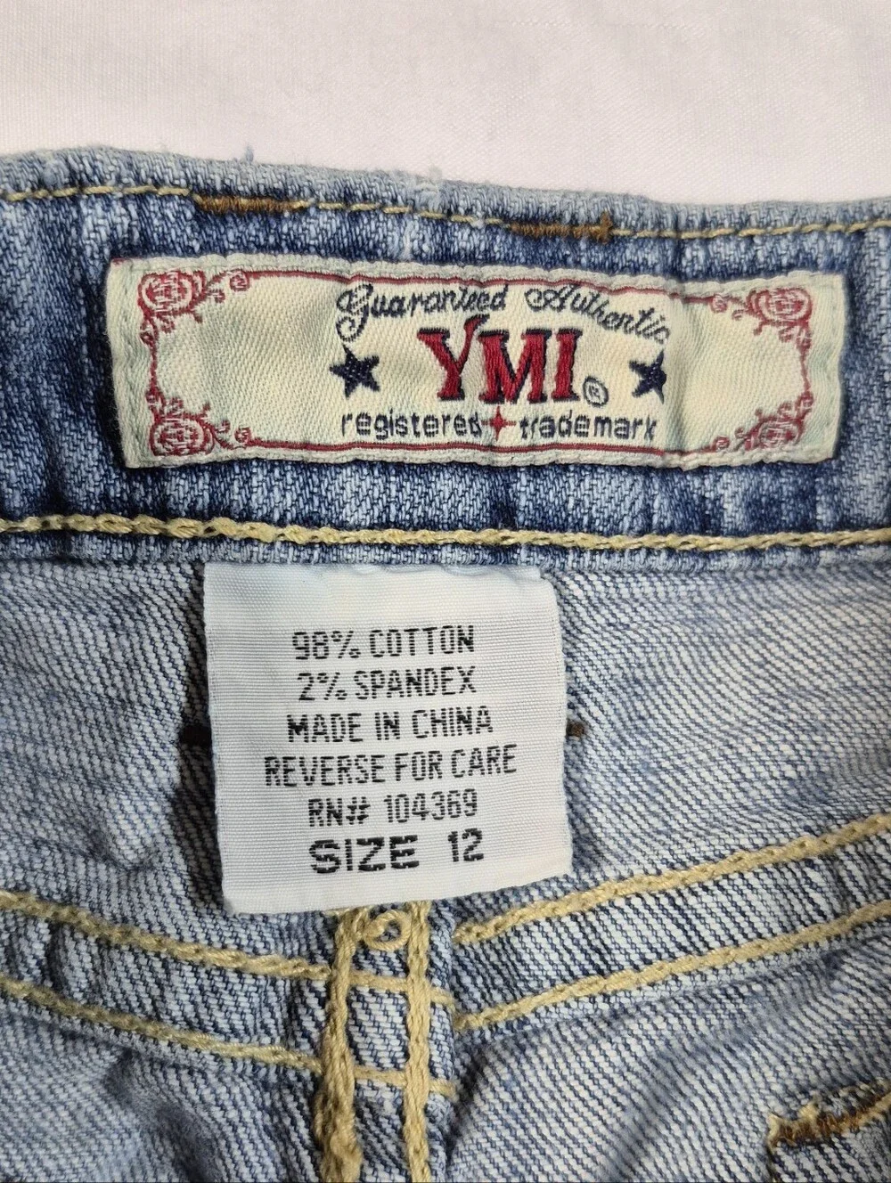 Y2K Girl's Size 12 Denim Mini Skirt Lace Trim Sequins Frayed Raw Hem Distressed